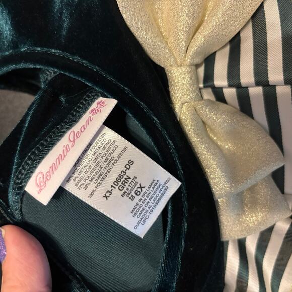 Bonnie Jean Girls Size 6X Green Gold Sparkly Dress Christmas Holiday Velvet - Picture 4 of 4